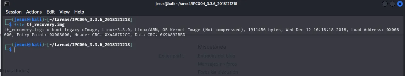 Salida de file: u-boot legacy uImage, Linux-3.3.0, Linux/ARM