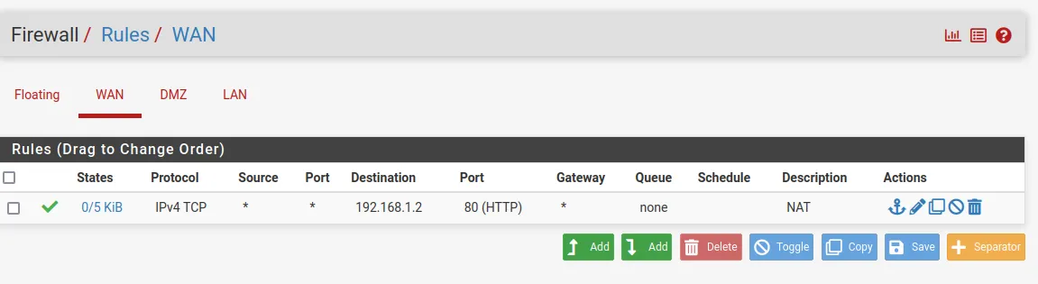 Regla de firewall en WAN creada automáticamente al configurar el port forward