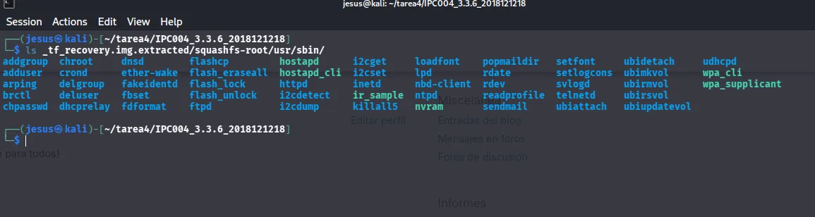 Listado de binarios en /usr/sbin/ del firmware extraído